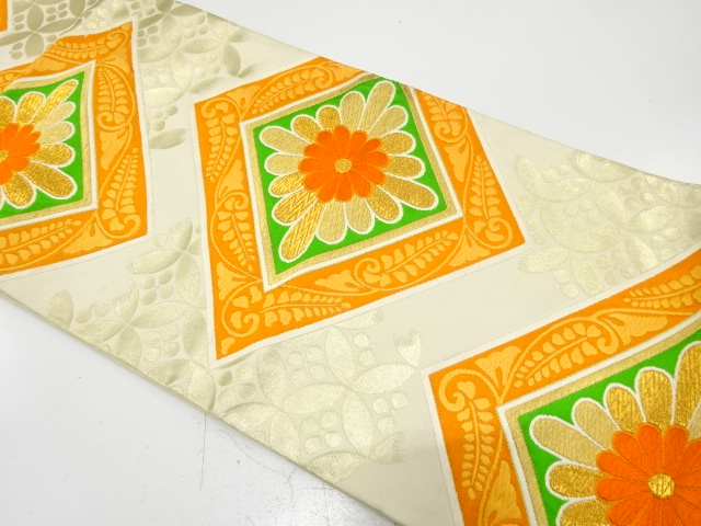 アンティーク　花菱に七宝模様織り出し袋帯（材料）